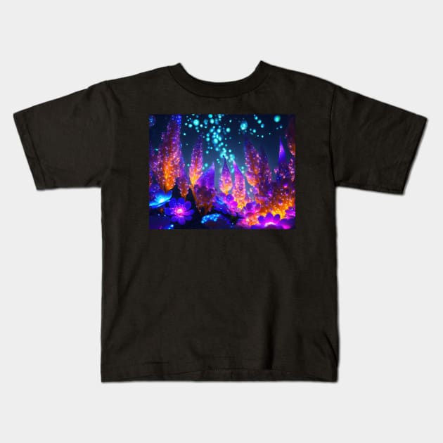 Abstract Neon night lit flower scene Kids T-Shirt by Russell102